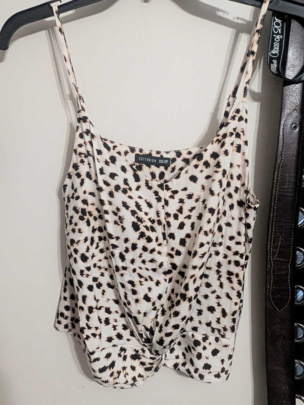 Cotton On Cream and Black Animal Print Tie-Front Cami